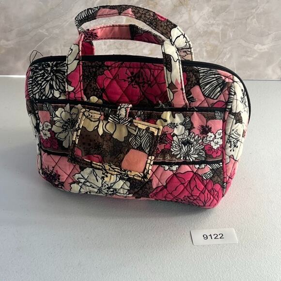 Vera Bradley Cosmetic Makeup Travel Bag Mocha Rouge Quilted Cotton Floral - Picture 3 of 16